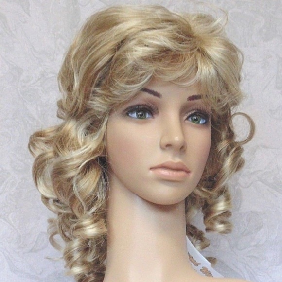 Medium Soft Silky Curly Blonde Full Synthetic Wig main image 8